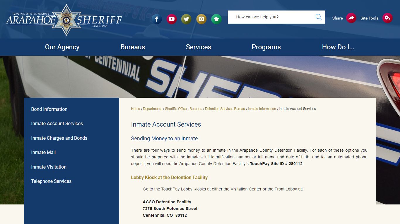 Inmate Account Services | Arapahoe County, CO - Official ...